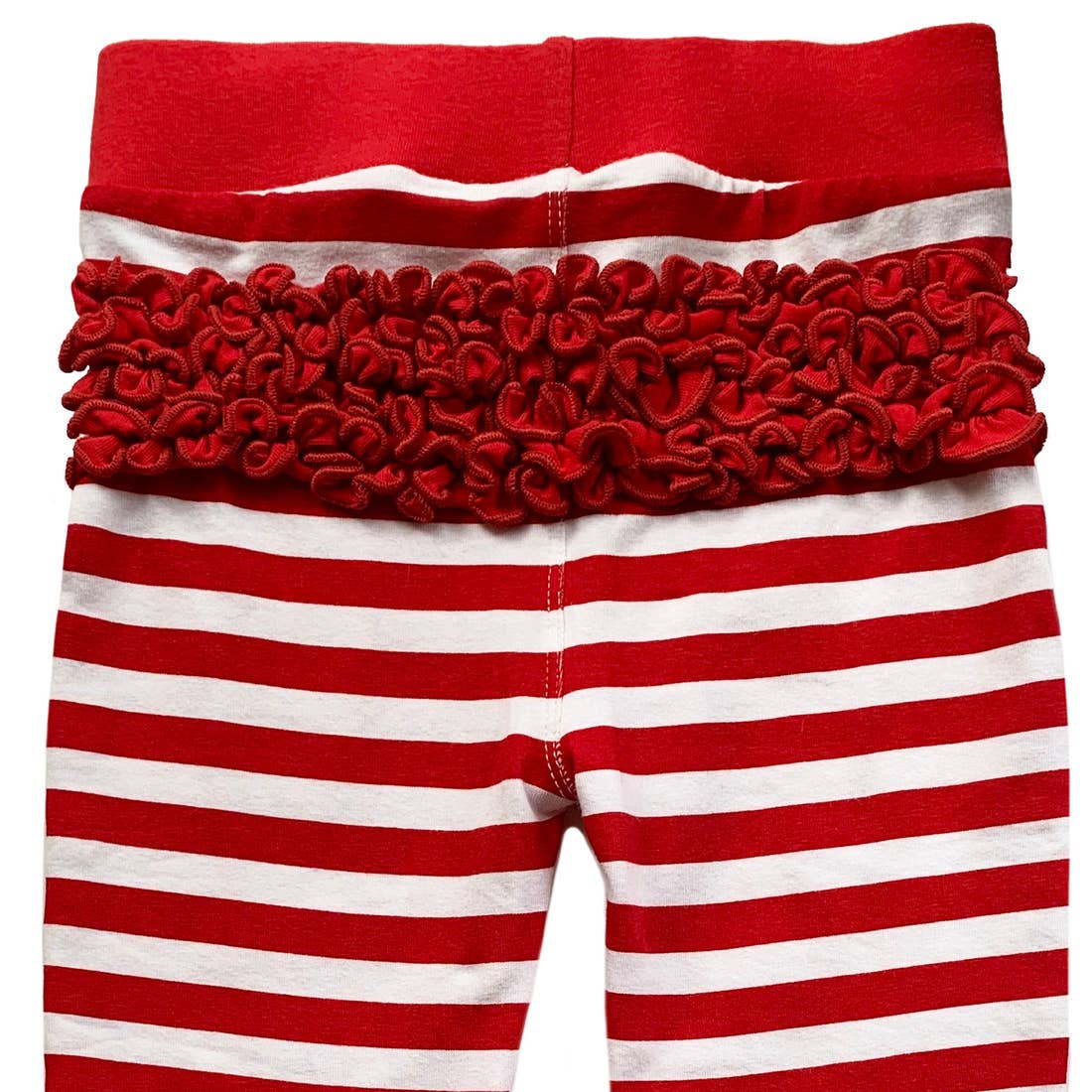 Red and White Striped Ruffle Butt Leggings