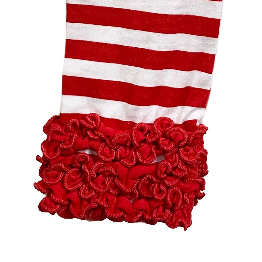 Red and White Striped Ruffle Butt Leggings
