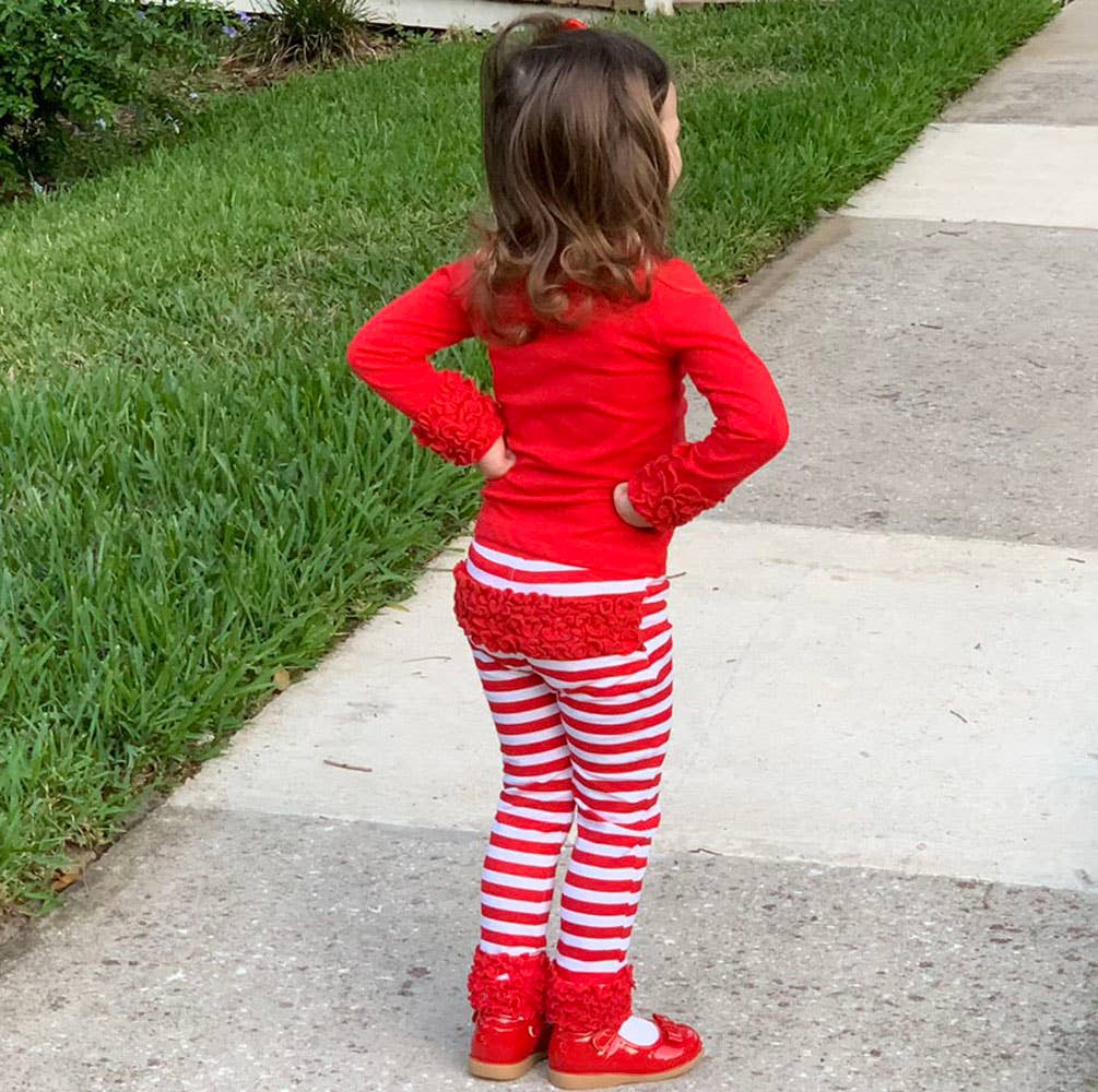 Red and White Striped Ruffle Butt Leggings