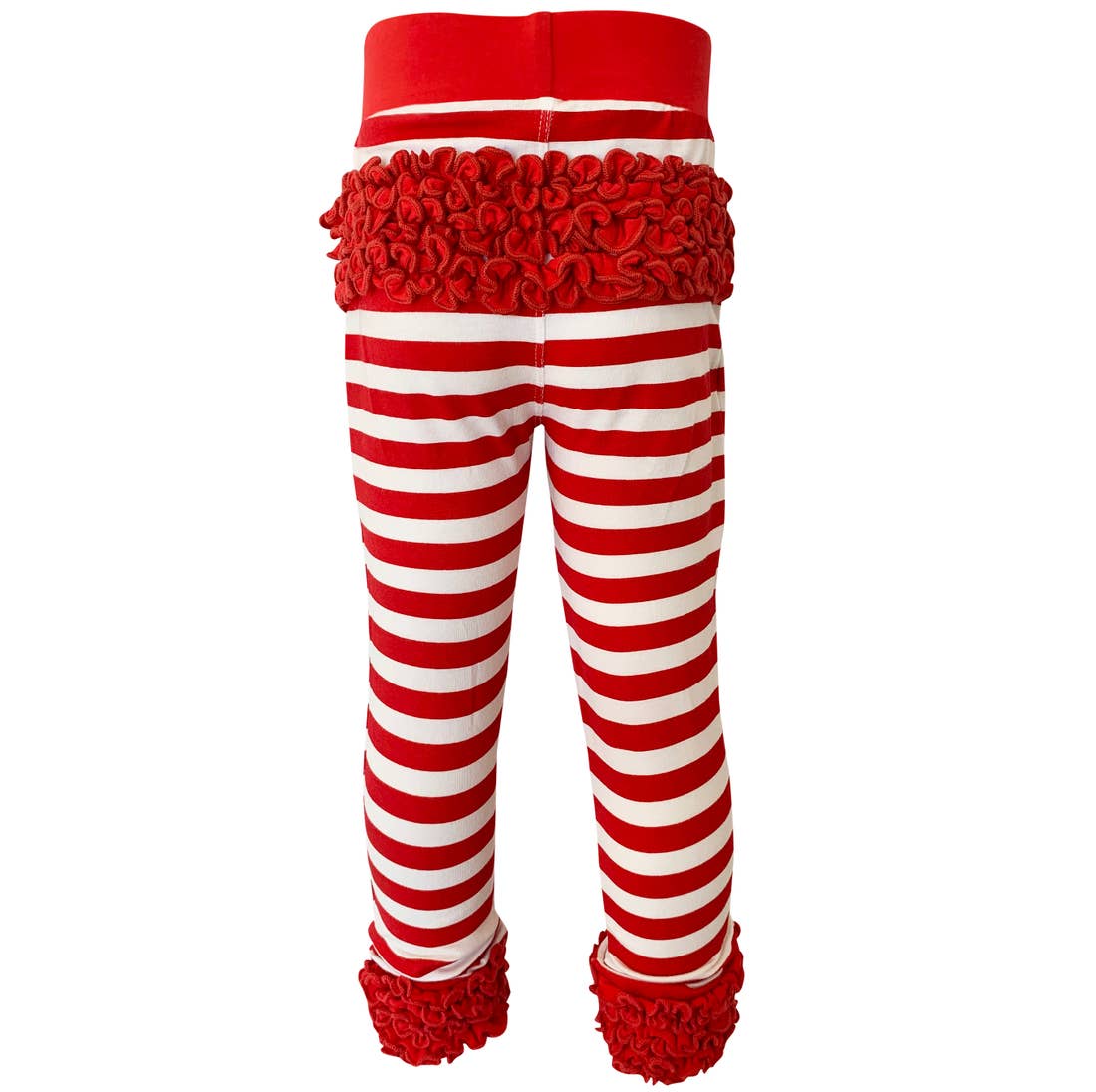 Red and White Striped Ruffle Butt Leggings